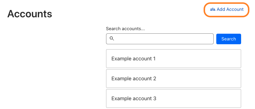 Add a tenant account from the Accounts page